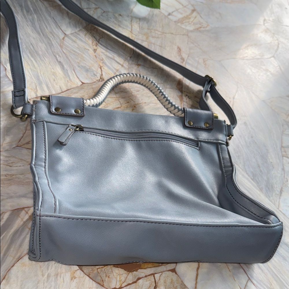 Relic Slate Blue Faux Leather Crossbody Bag Braided Handle Satchel